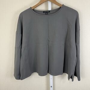 Eileen Fisher Gray Long Sleeve Top Womens Large Minimalist Boxy Tencel